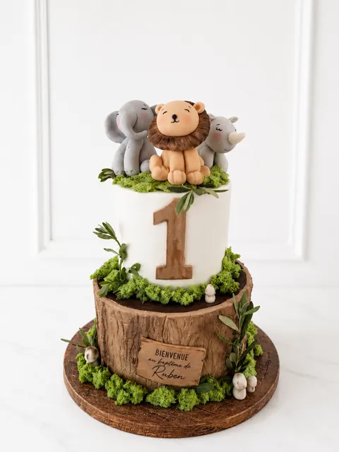 Gâteau de baptême thème savane