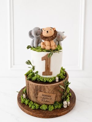 Gâteau de baptême thème savane